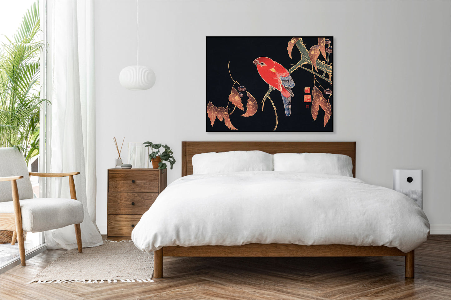 Plakat  Red Parrot, Jakuchu Japoński Vintage do Salonu