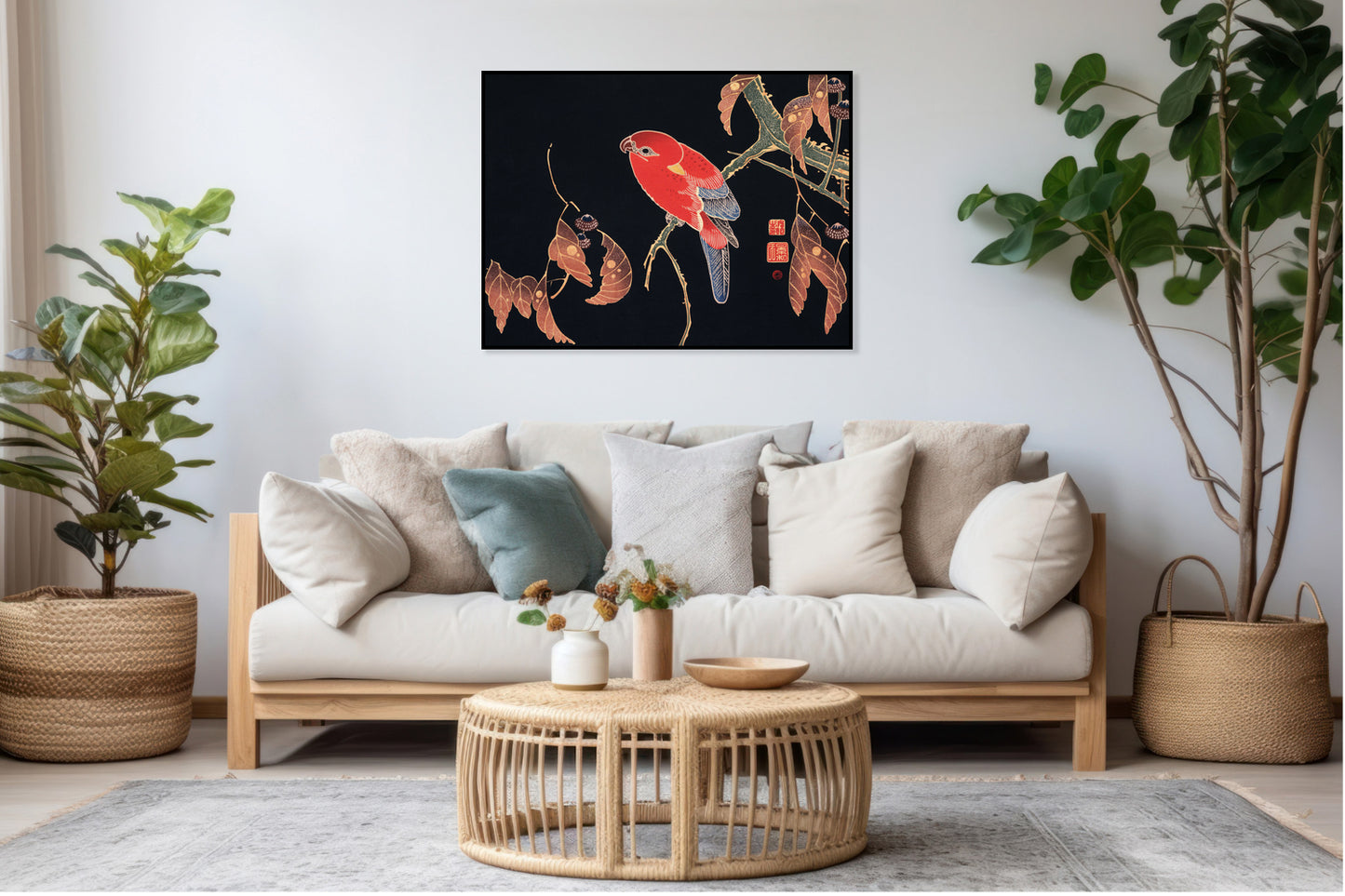 Plakat  Red Parrot, Jakuchu Japoński Vintage do Salonu