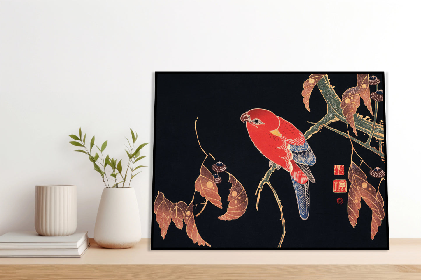 Plakat  Red Parrot, Jakuchu Japoński Vintage do Salonu