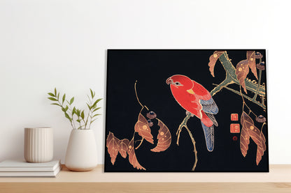 Plakat  Red Parrot, Jakuchu Japoński Vintage do Salonu