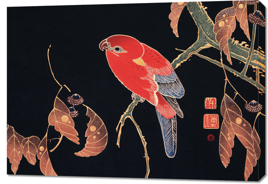 Obraz  Red Parrot, Jakuchu Japoński Vintage do Salonu