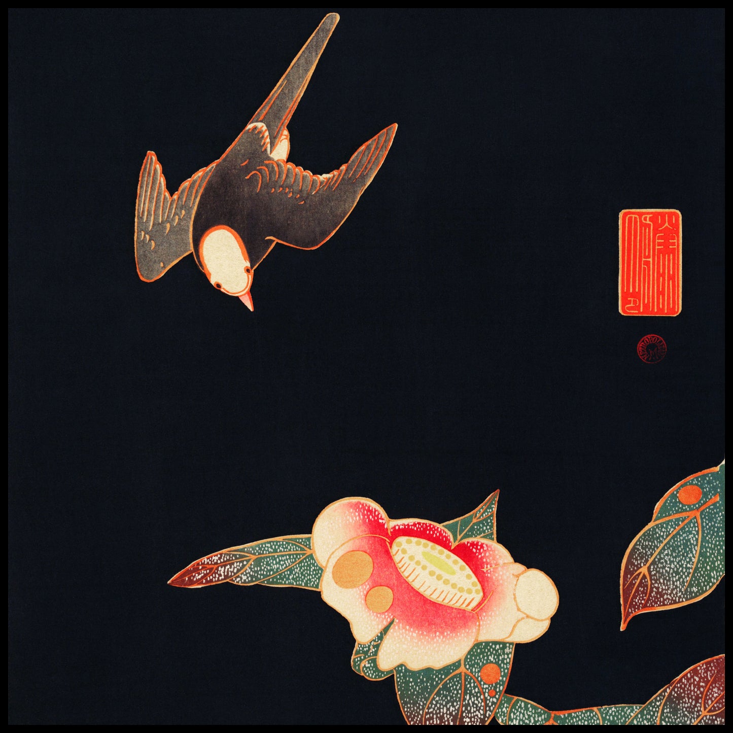 Plakat  Swallow and Camellia, Jakuchu Japoński Vintage