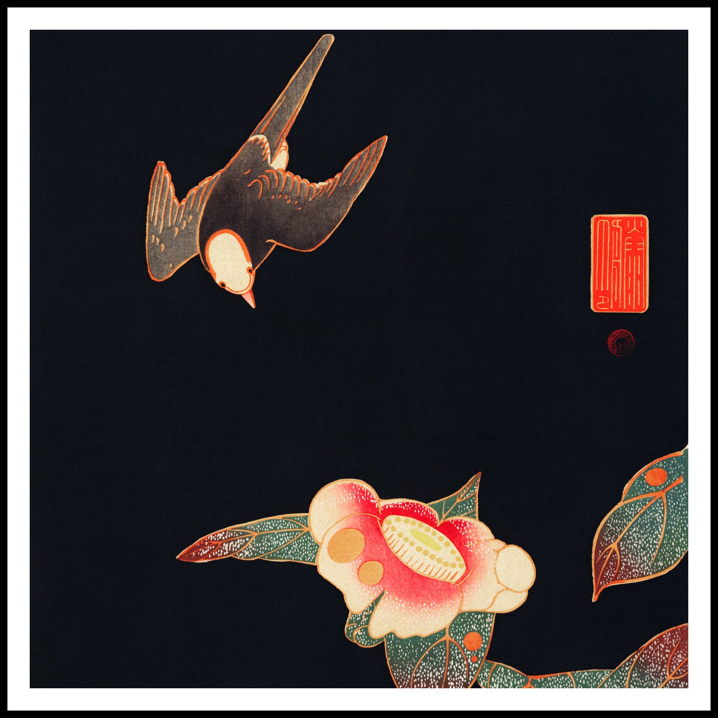 Plakat  Swallow and Camellia, Jakuchu Japoński Vintage