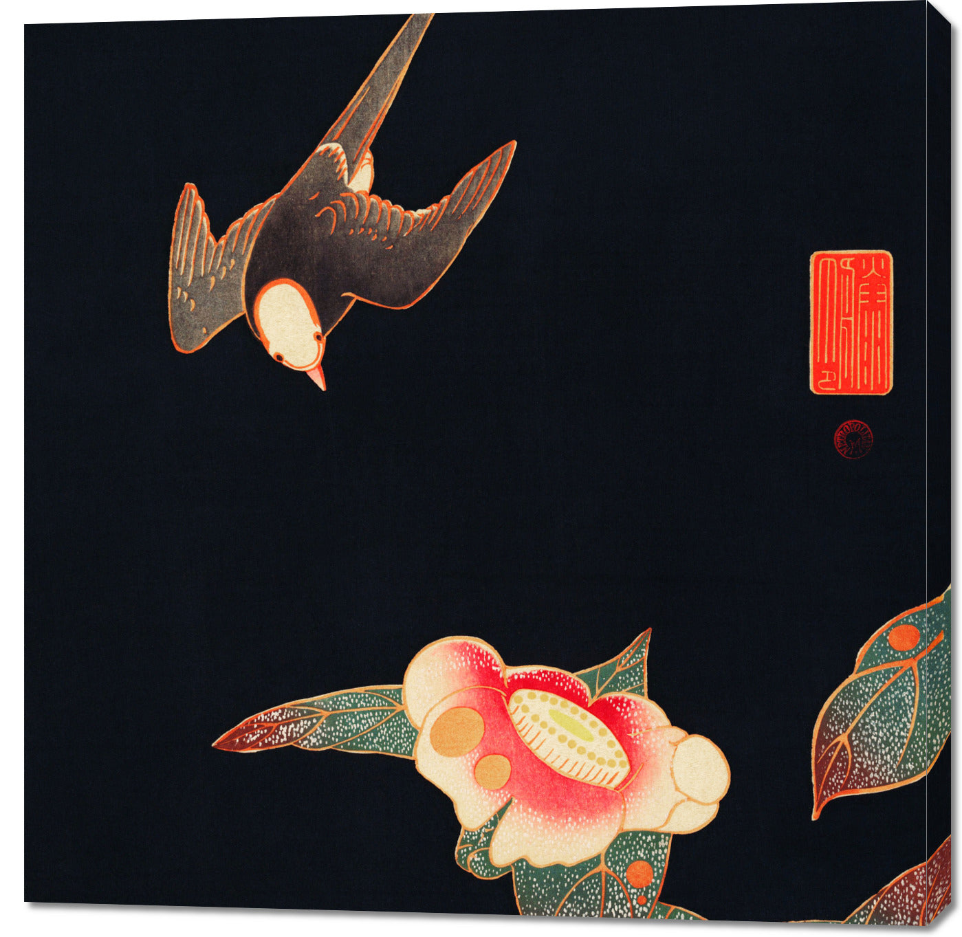 Obraz  Swallow and Camellia, Jakuchu Japoński Vintage