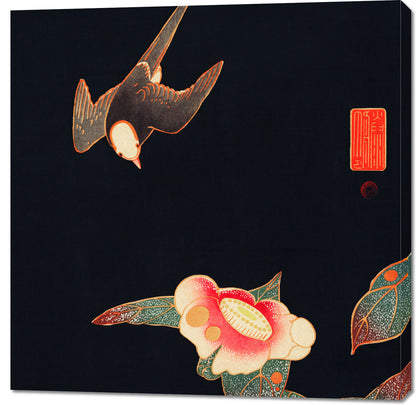 Obraz  Swallow and Camellia, Jakuchu Japoński Vintage