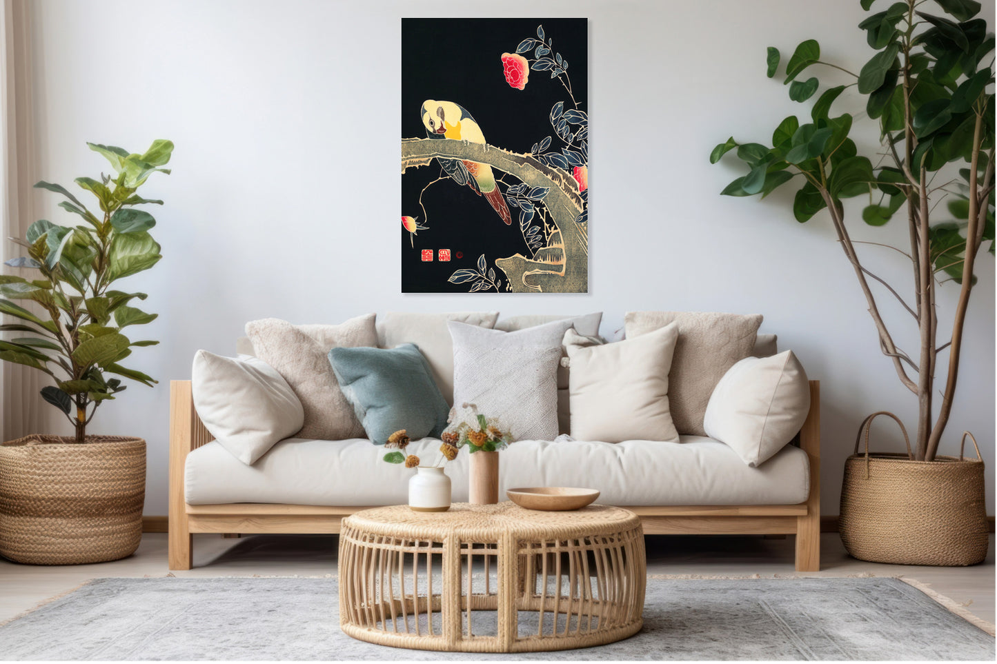Obraz  Parrot on the Branch, Jakuchu Japoński Vintage