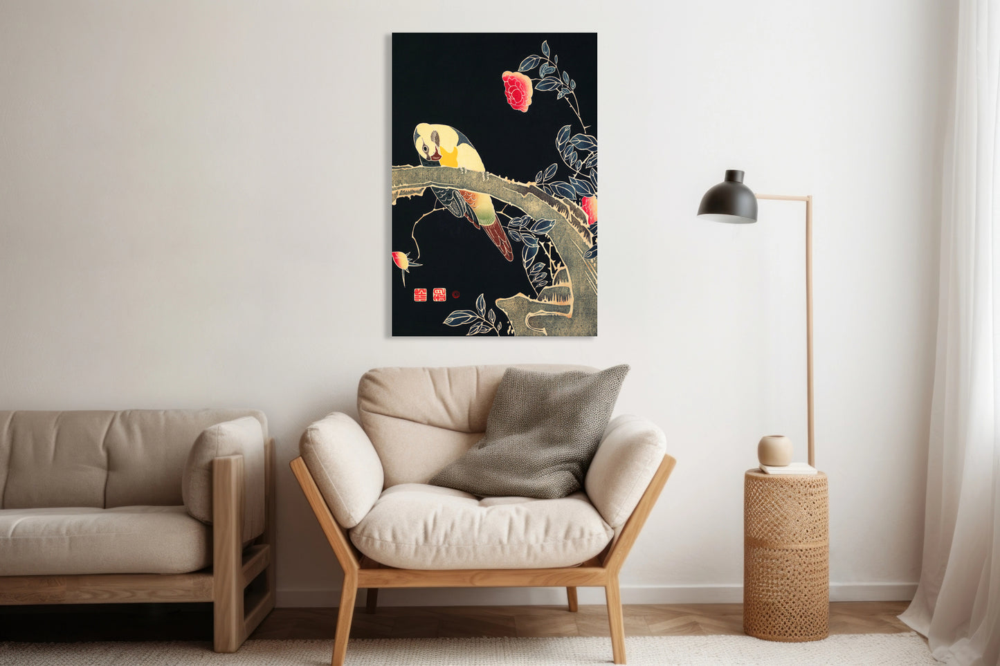 Obraz  Parrot on the Branch, Jakuchu Japoński Vintage