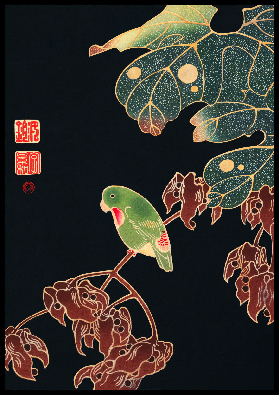 Plakat  The Paroquet, Jakuchu Japoński Vintage
