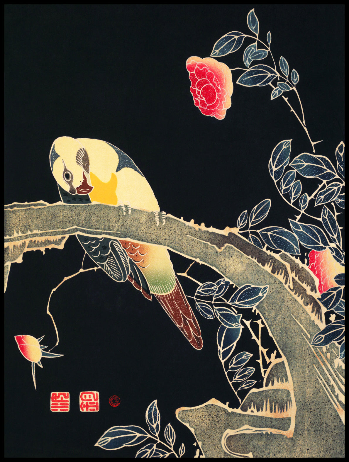 Plakat  Parrot on the Branch, Jakuchu Japoński Vintage