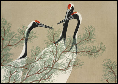 Plakat  Cranes, Sekka Japoński Vintage do Salonu