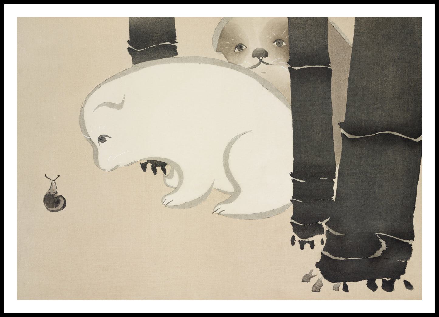 Plakat  Dog and Snail, Sekka Japoński Vintage do Salonu