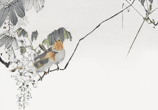Plakat  Two Sparrows, Seitei Japoński Vintage