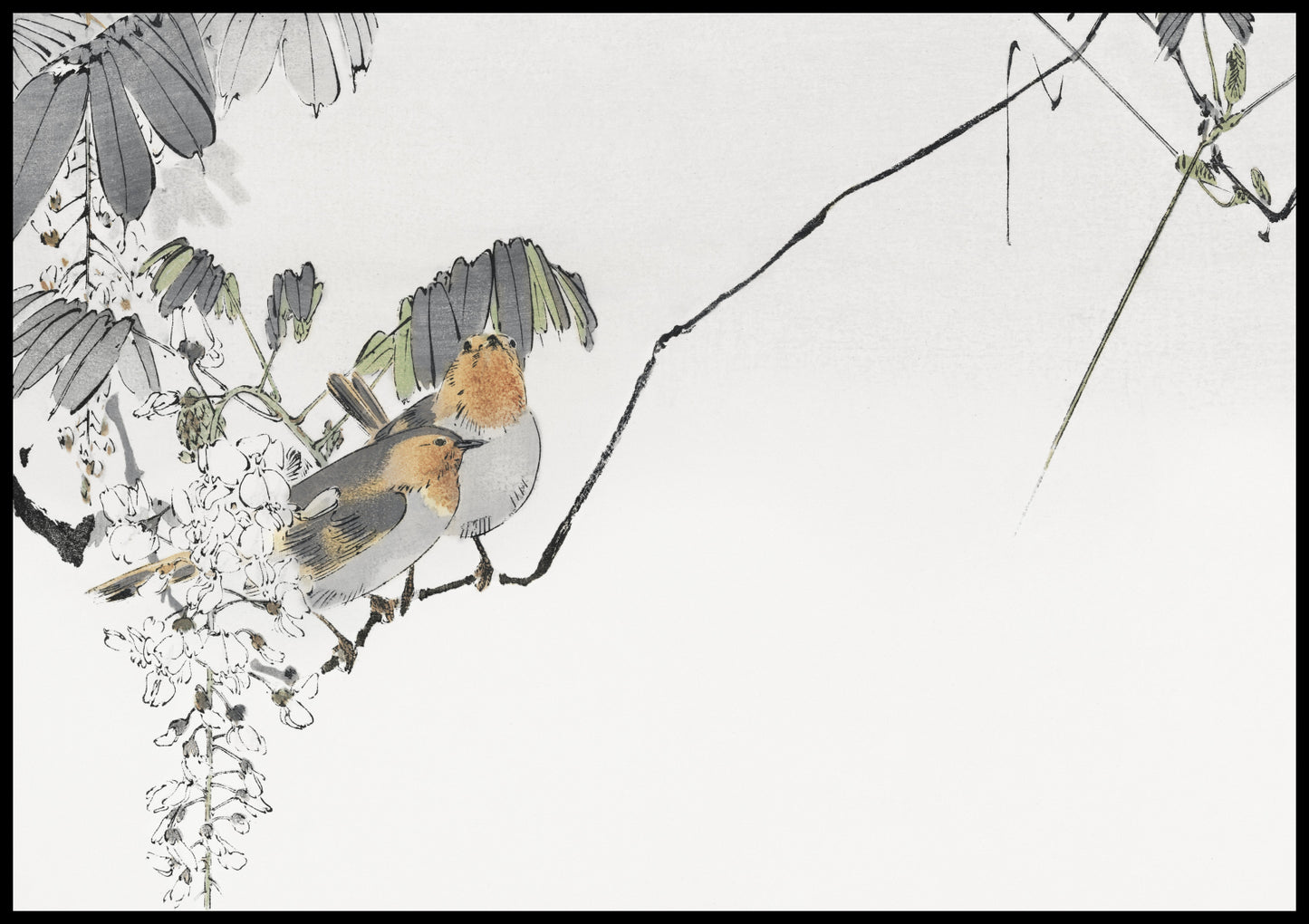 Plakat  Two Sparrows, Seitei Japoński Vintage