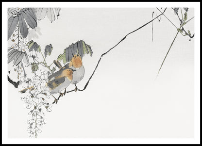 Plakat  Two Sparrows, Seitei Japoński Vintage