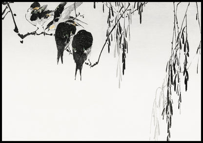 Plakat  Perched Magpies, Seitei Japoński Vintage