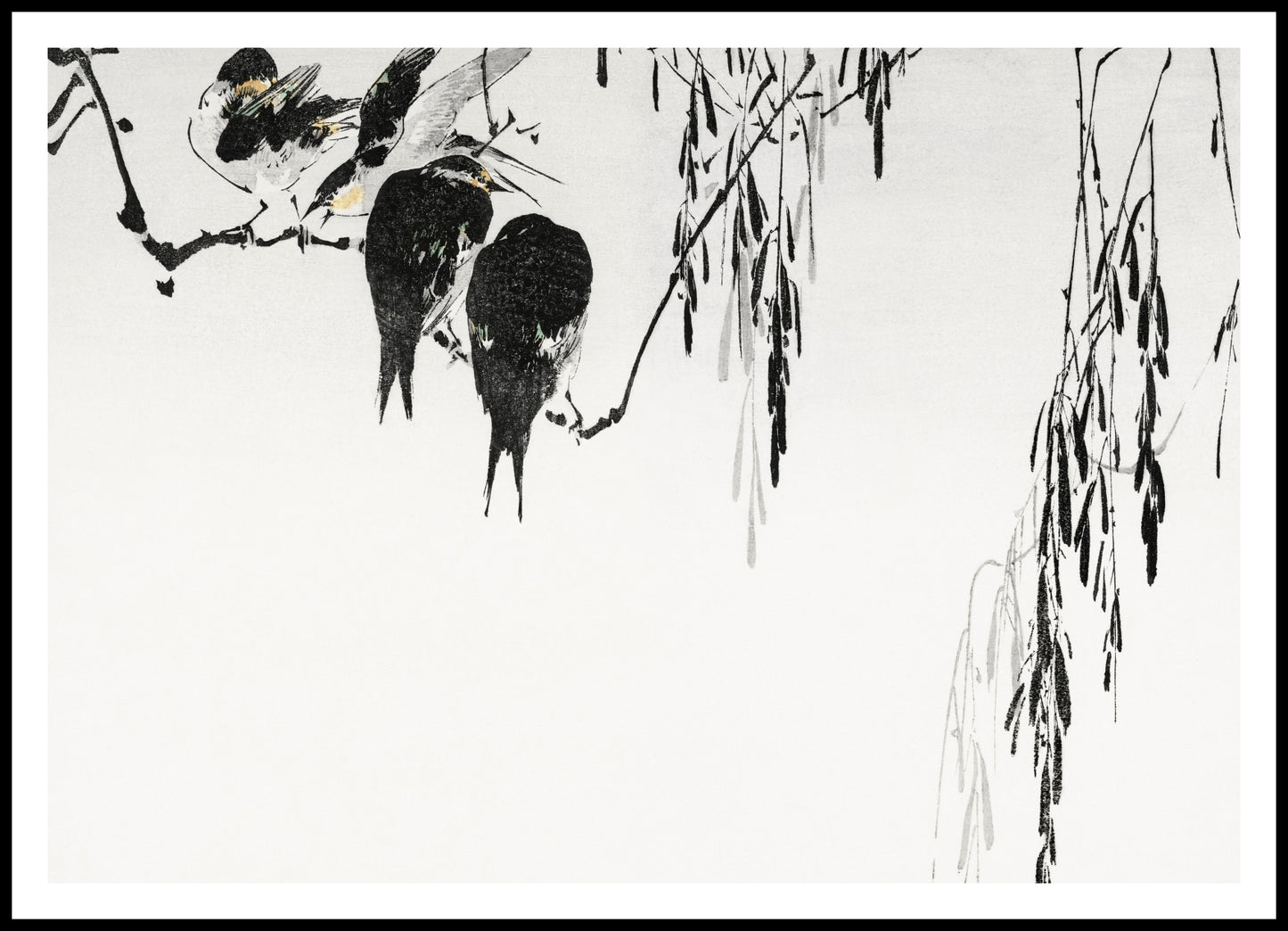 Plakat  Perched Magpies, Seitei Japoński Vintage