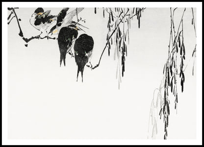 Plakat  Perched Magpies, Seitei Japoński Vintage