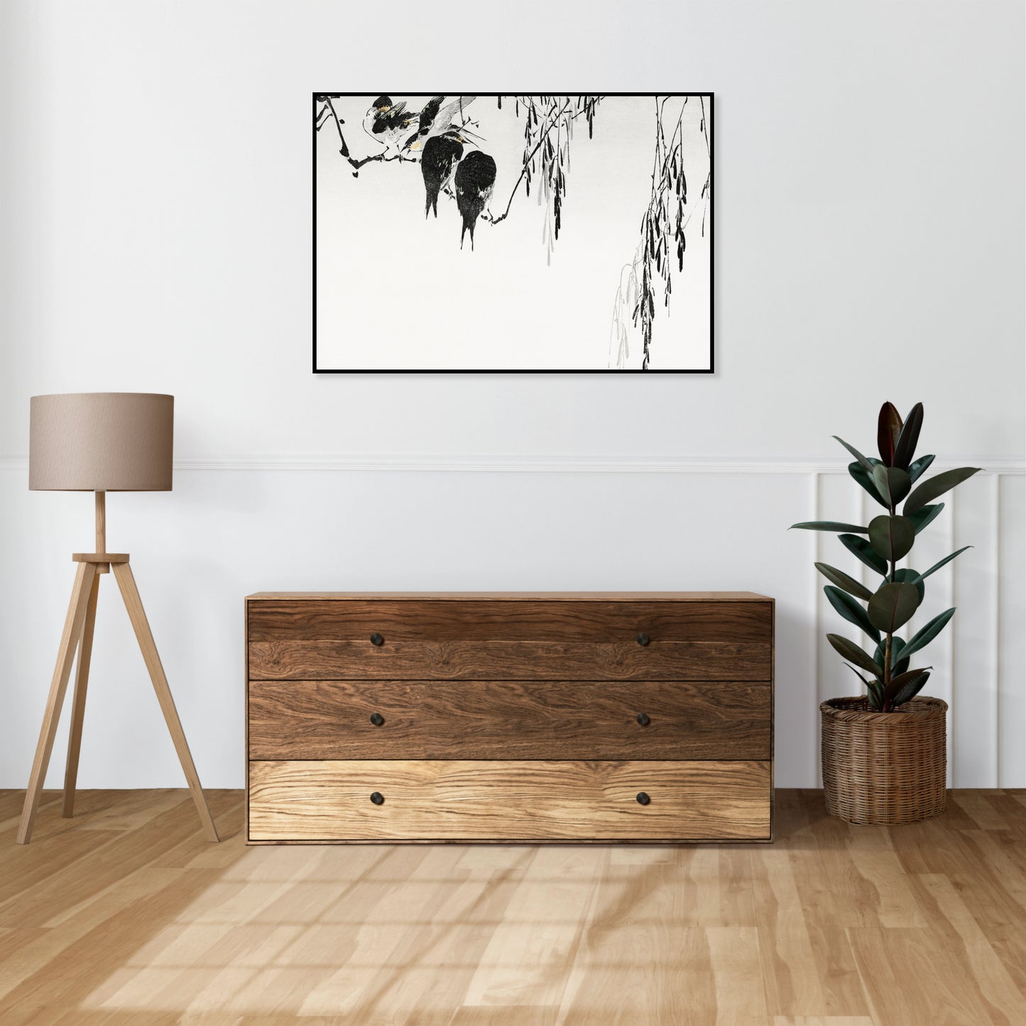 Plakat  Perched Magpies, Seitei Japoński Vintage