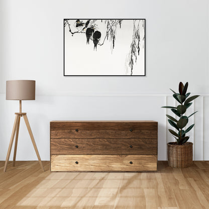 Plakat  Perched Magpies, Seitei Japoński Vintage