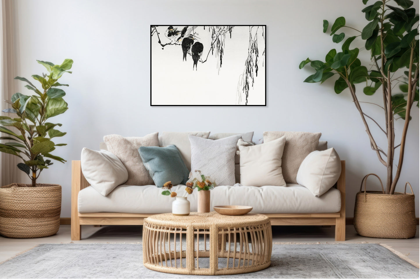 Plakat  Perched Magpies, Seitei Japoński Vintage
