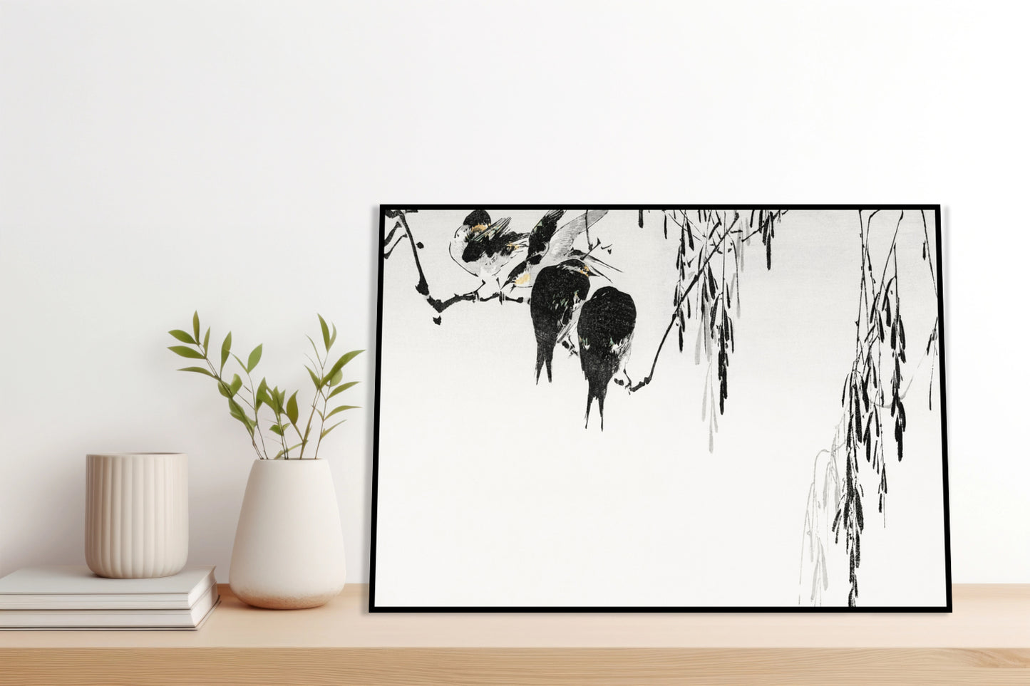 Plakat  Perched Magpies, Seitei Japoński Vintage