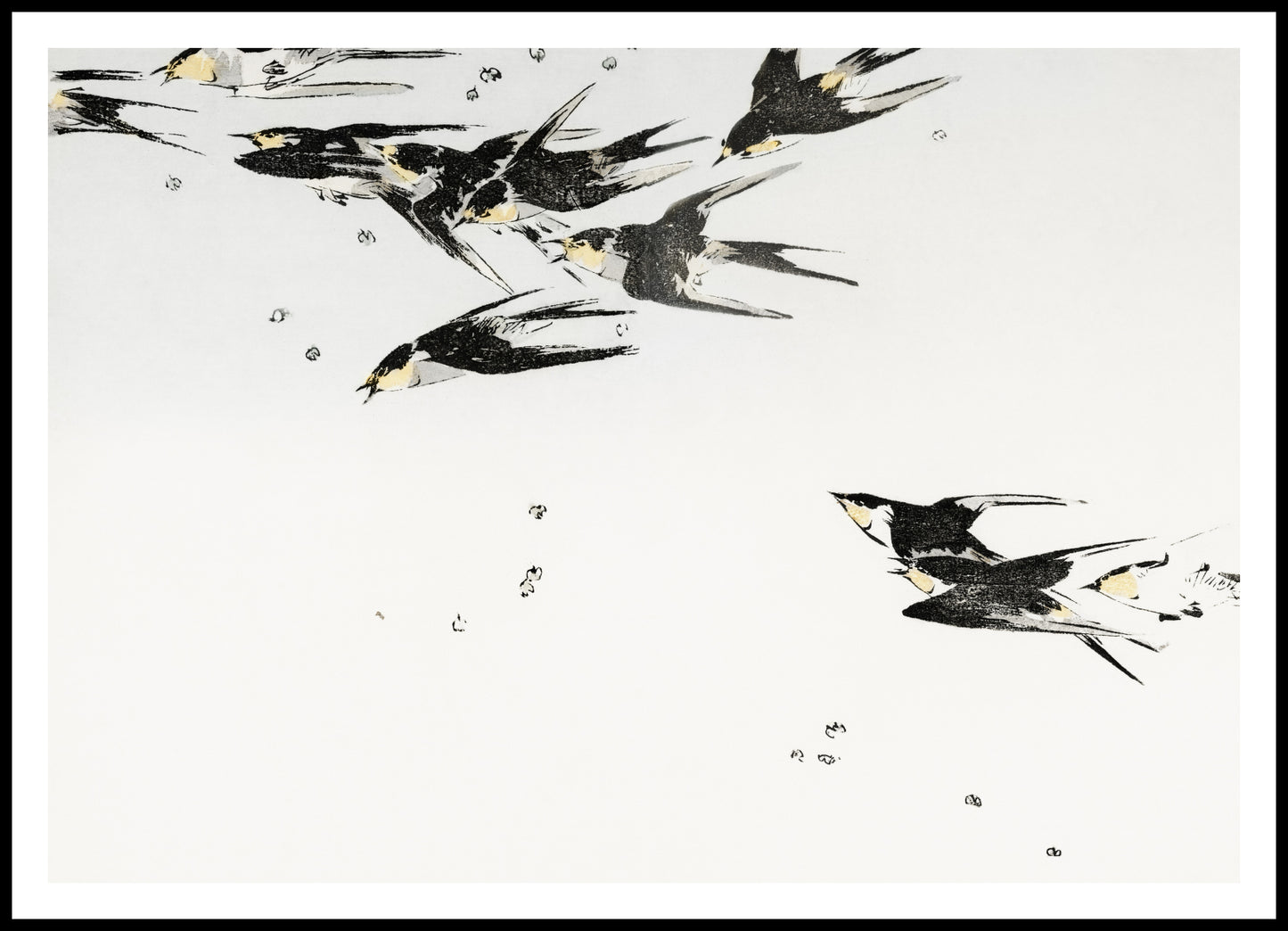 Plakat  Flying Magpies, Seitei Japoński Vintage