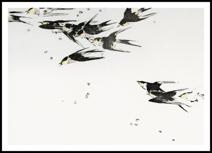 Plakat  Flying Magpies, Seitei Japoński Vintage