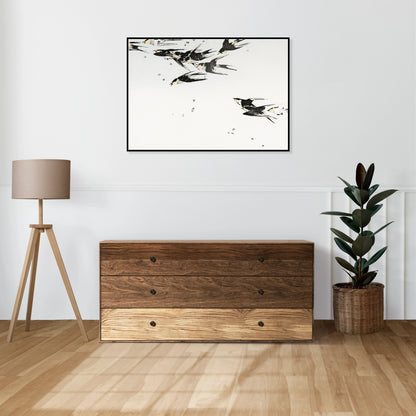 Plakat  Flying Magpies, Seitei Japoński Vintage
