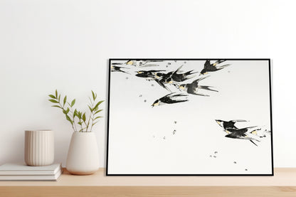 Plakat  Flying Magpies, Seitei Japoński Vintage