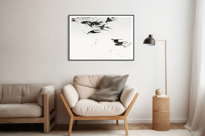 Plakat  Flying Magpies, Seitei Japoński Vintage