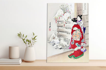 Obraz  Snowy Garden, Gekko Japoński Vintage do Salonu