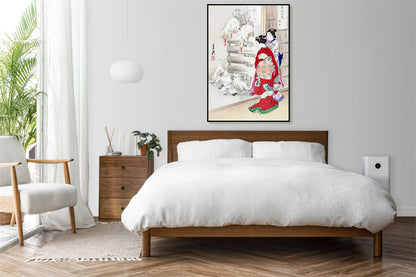 Plakat  Snowy Garden, Gekko Japoński Vintage do Salonu