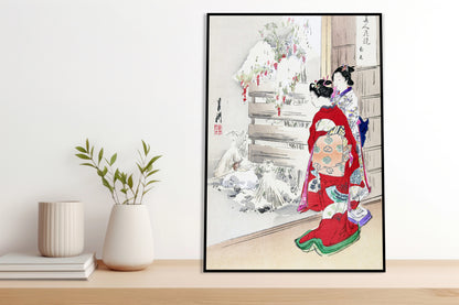 Plakat  Snowy Garden, Gekko Japoński Vintage do Salonu