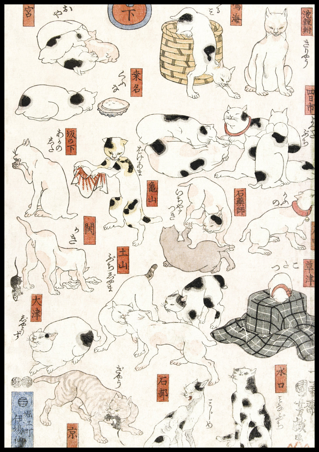 Plakat  Koty, Utagawa Kuniyoshi Japoński Vintage do Salonu