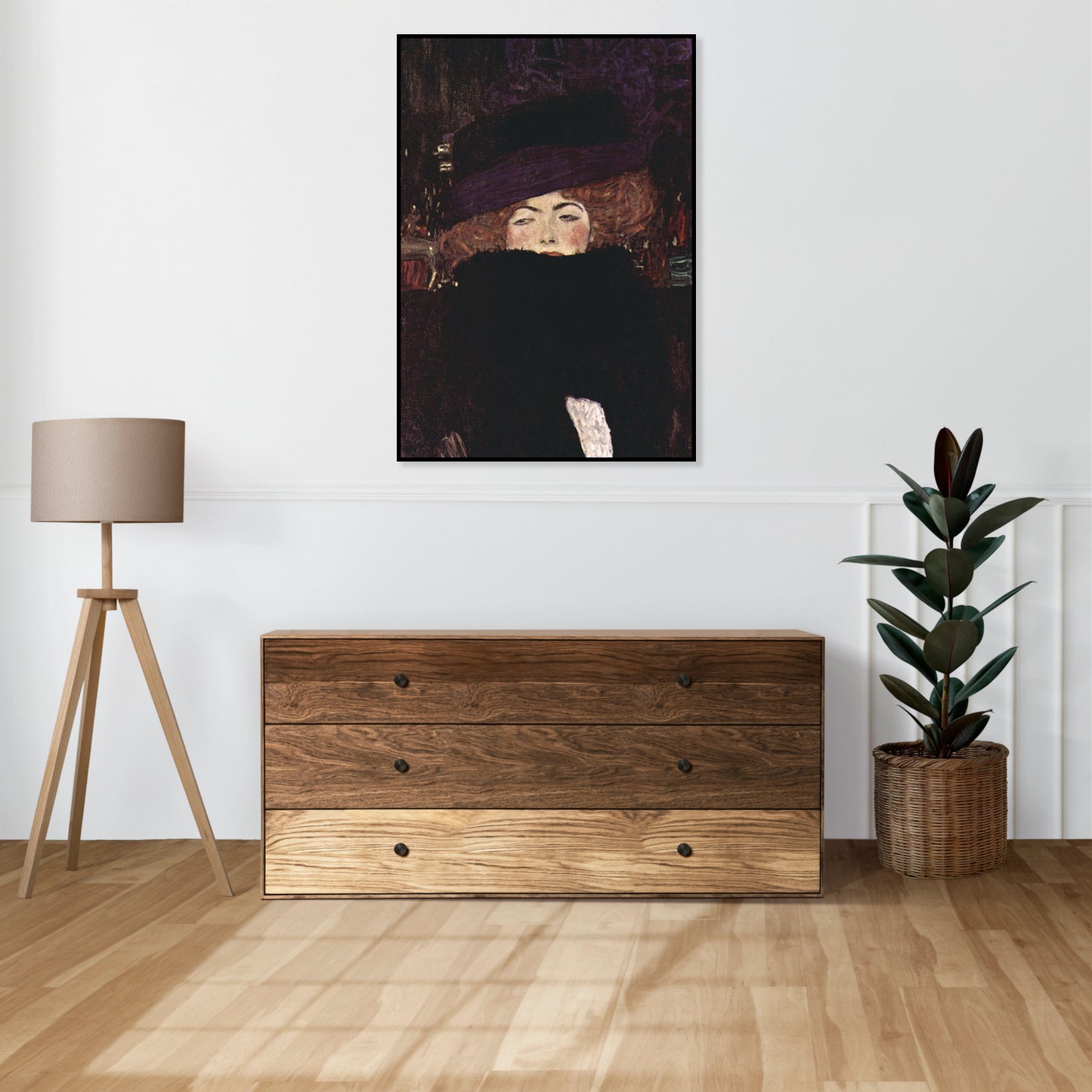Plakat  Lady with Hat and Feather Boa, Klimt Vintage