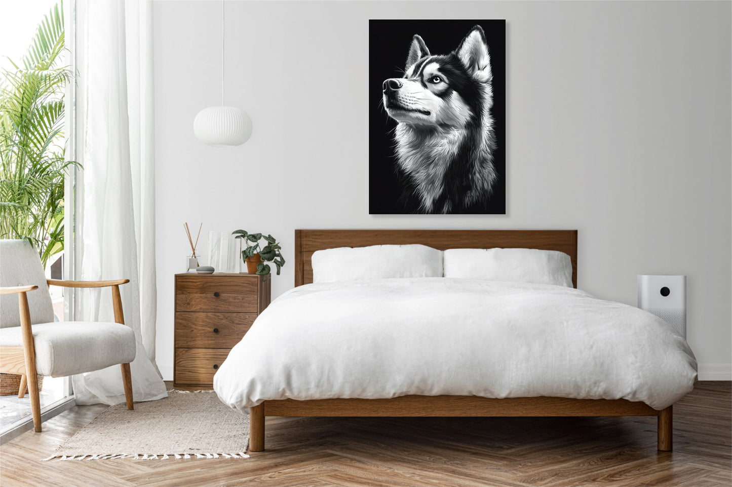 Obraz  Portret Zwierząt do Salonu Pokoju | Husky | Czarno Białe