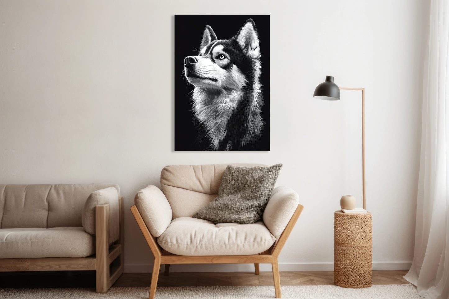 Obraz  Portret Zwierząt do Salonu Pokoju | Husky | Czarno Białe