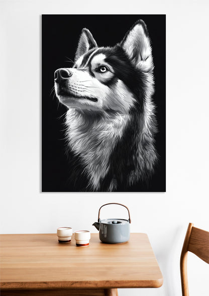 Obraz  Portret Zwierząt do Salonu Pokoju | Husky | Czarno Białe