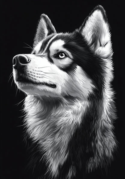 Plakat  Portret Zwierząt do Salonu Pokoju | Husky | Czarno Białe
