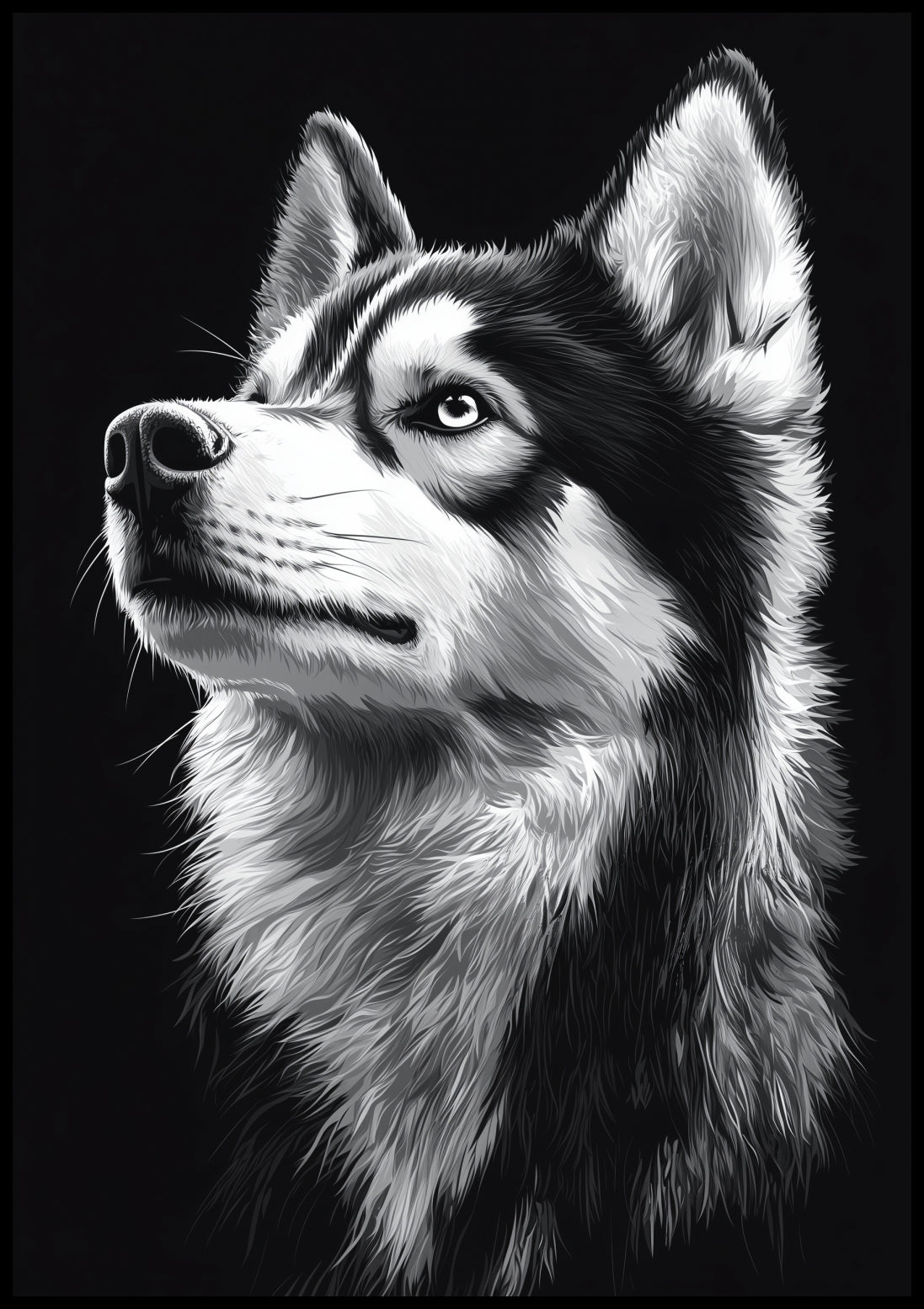 Plakat  Portret Zwierząt do Salonu Pokoju | Husky | Czarno Białe