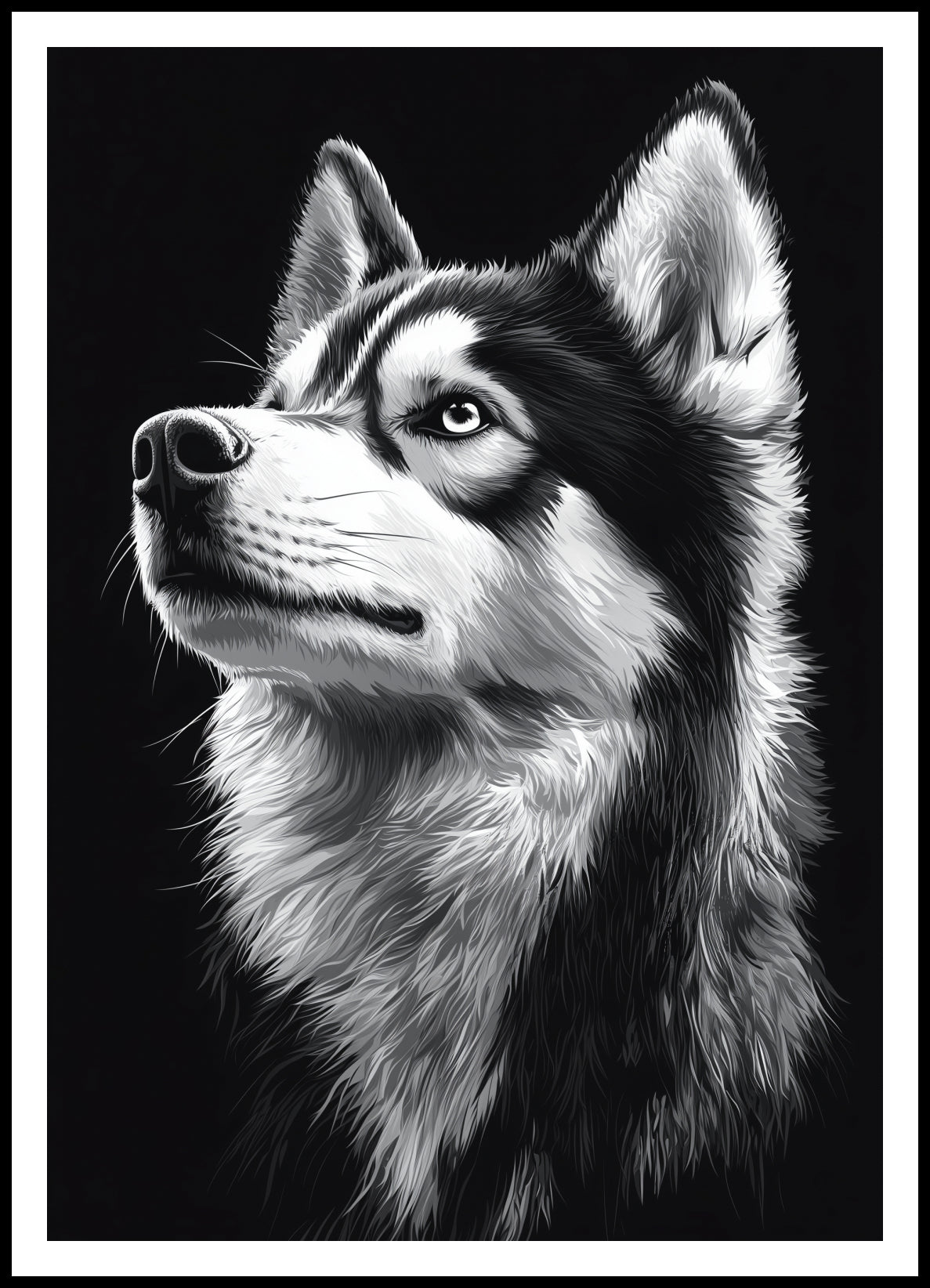 Plakat  Portret Zwierząt do Salonu Pokoju | Husky | Czarno Białe