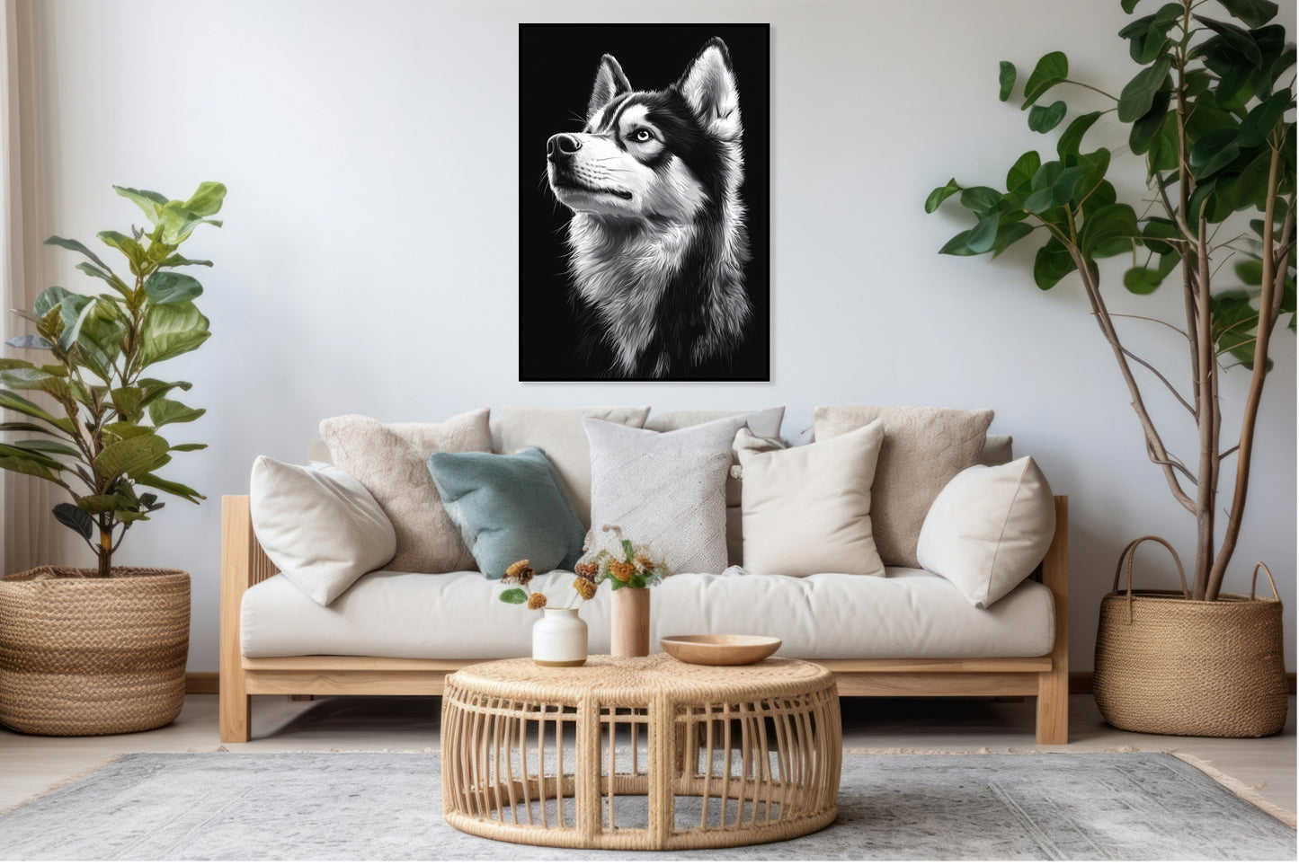 Plakat  Portret Zwierząt do Salonu Pokoju | Husky | Czarno Białe