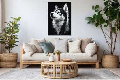 Plakat  Portret Zwierząt do Salonu Pokoju | Husky | Czarno Białe