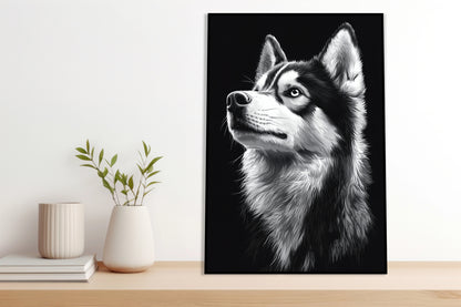Plakat  Portret Zwierząt do Salonu Pokoju | Husky | Czarno Białe