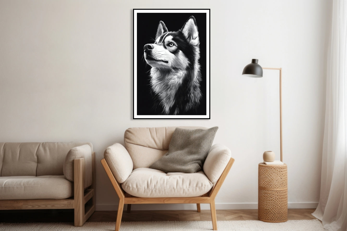 Plakat  Portret Zwierząt do Salonu Pokoju | Husky | Czarno Białe