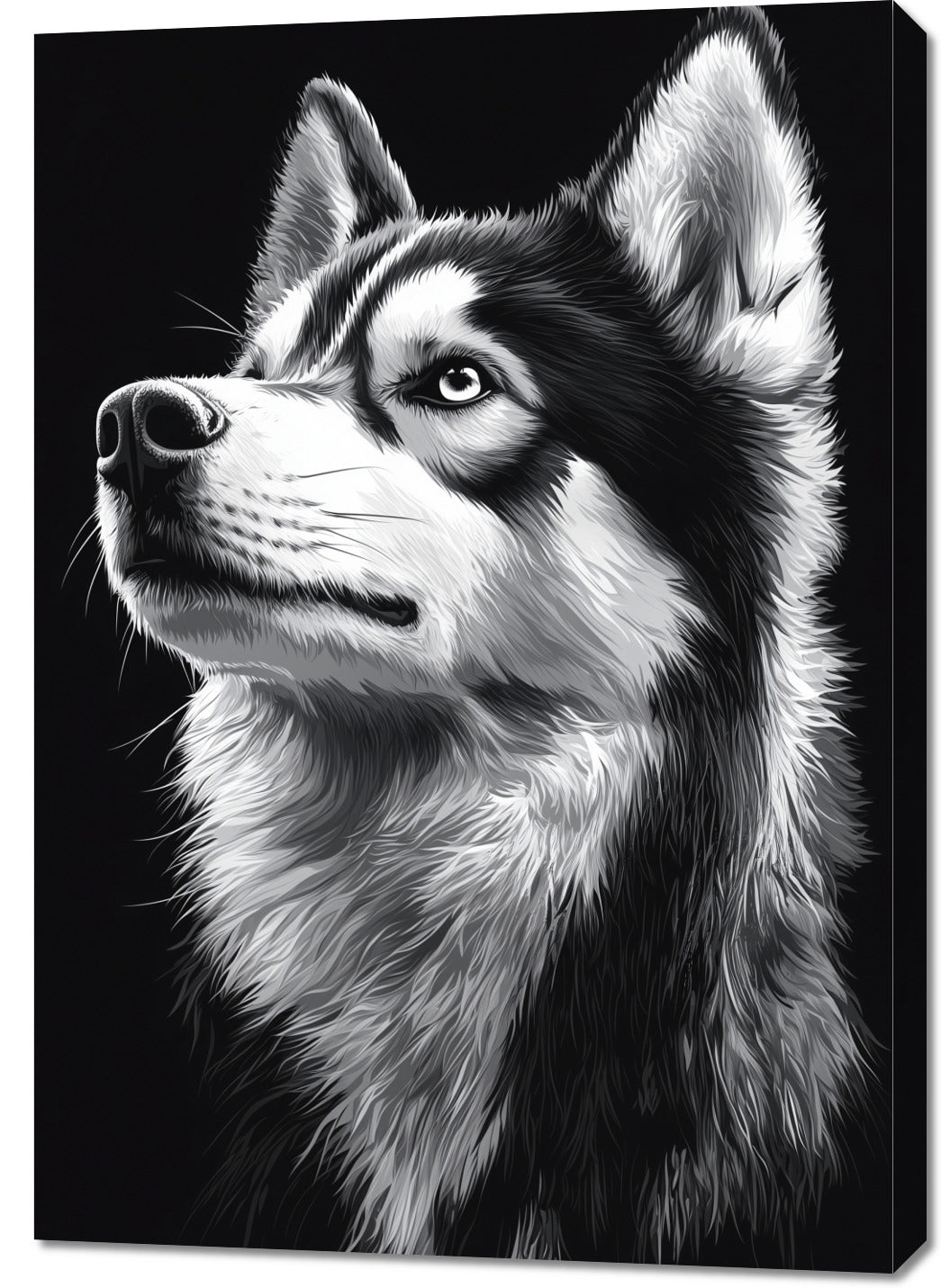 Obraz  Portret Zwierząt do Salonu Pokoju | Husky | Czarno Białe