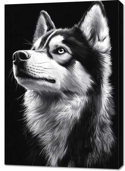 Obraz  Portret Zwierząt do Salonu Pokoju | Husky | Czarno Białe