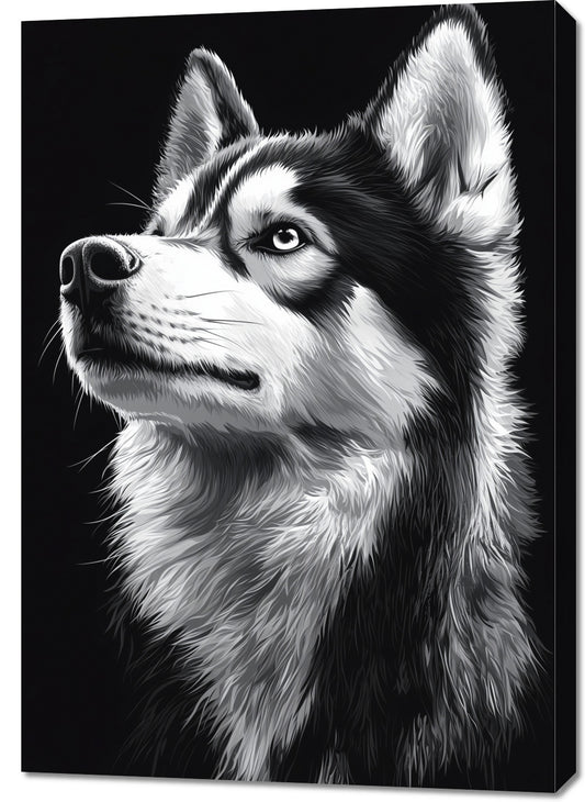 Obraz  Portret Zwierząt do Salonu Pokoju | Husky | Czarno Białe