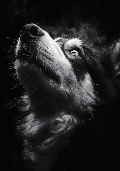 Plakat  Portret Zwierząt do Salonu Pokoju | Husky 2 | Czarno Białe