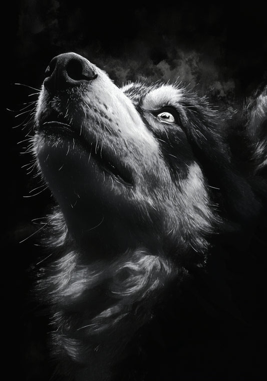 Plakat  Portret Zwierząt do Salonu Pokoju | Husky 2 | Czarno Białe